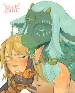 anthro blush bodily_fluids duo ear_piercing ear_ring finger_fetish finger_in_mouth fish_hooking male male/male mouth_play piercing rauru's_arm ring_piercing saliva sweat sourgoat nintendo tears_of_the_kingdom the_legend_of_zelda link rauru_(tears_of_the_kingdom) ghost human humanoid hylian mammal spirit zonai hi_res