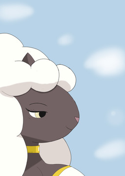 accessory anthro big_breasts breasts brown_body clothed clothing collar dress female fur horn outside smile solo wool_(fur) wool_hair yellow_eyes anuvisur_(artist) nintendo pokemon fan_character generation_8_pokemon pokemon_(species) wooloo absurd_res hi_res