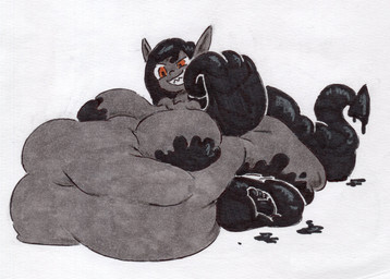 belly big_belly big_breasts big_butt black_body black_hair breasts butt female hair huge_belly liquidy_fat obese overweight simple_background sitting solo white_background shar0makai demon imp 2025 absurd_res hi_res traditional_media_(artwork)