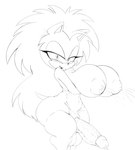 anthro balls big_balls big_breasts big_penis bodily_fluids breasts clothing ejaculation genitals gynomorph hair huge_breasts intersex lactating legwear long_hair penis solo thick_thighs thigh_highs wide_hips raccoonshinobi sega sonic_the_hedgehog_(series) sonic_underground queen_aleena_hedgehog eulipotyphlan hedgehog mammal hi_res monochrome