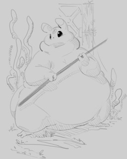 2_toes 3_fingers ambiguous_gender anthro belly big_belly black_eyes dewlap_(anatomy) feet fingers huge_belly improvised_weapon melee_weapon overweight overweight_ambiguous overweight_anthro plant polearm rebar semi-anthro solo spear toes weapon citrusslugcat rain_world videocult citrus_(slugcat) slugcat monochrome