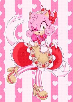 bow_(feature) cherry clothing dairy_products dress female food footwear fruit heart_symbol high_heels plant shoes solo strawberry tail whipped_cream juztotheark sega sonic_the_hedgehog_(series) strawberry_dress amy_rose eulipotyphlan hedgehog mammal absurd_res digital_drawing_(artwork) digital_media_(artwork) hi_res