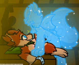 anthro big_tail blue_eyes breasts claws clone clothing container cup duo eye_contact female fur furniture genitals glowing glowing_body gynomorph hoodie inner_ear_fluff inside intersex intersex/female looking_at_another lying mostly_nude mug nipples nose_to_nose offscreen_character on_back on_table orange_body orange_fur penetration pink_nose raised_arm selfcest sex smile square_crossover table table_lotus_position tail topwear tuft vaginal vaginal_penetration vulva wub_(artist) dota valve valve_corporation background_character hoodwink_(dota) mammal rodent sciurid tree_squirrel hi_res signature watermark