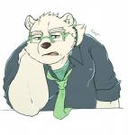 anthro clothing eyewear fur glasses male necktie overweight overweight_anthro overweight_male shirt simple_background solo topwear white_body white_fur cddi_h lifewonders tokyo_afterschool_summoners leib_(tas) bear mammal polar_bear ursine 2020