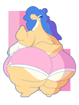 3_fingers anthro back_rolls belly big_belly big_butt blue_hair blue_line_art bottomwear breasts butt cankles clothed clothing fat_arms fat_legs feet female fingers fluffy fluffy_hair geometric_background hair huge_belly huge_butt long_hair long_neck morbidly_obese morbidly_obese_anthro morbidly_obese_female multicolored_body multicolored_butt obese obese_anthro obese_female overweight overweight_anthro overweight_female pink_bottomwear pink_clothing pink_shorts raised_arm rear_view sagging_breasts shorts side_view simple_background solo tail thick_tail topless topless_anthro topless_female two_tone_body two_tone_butt white_belly yellow_body ltoo mythology ltoo_(sona) dragon mythological_creature mythological_scalie scalie 2026 3:4 absurd_res colored_line_art hi_res nonbinary_(lore)