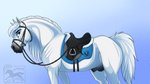 animal_genitalia balls black_balls blue_eyes bridle feral fully_sheathed fur genitals gradient_background male quadruped reins saddle sheath side_view simple_background solo white_body white_fur jenery riche equid equine horse mammal 2018 absurd_res digital_media_(artwork) hi_res widescreen