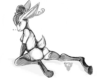 anthro antlers breasts female horn latex nipples solo troglitnsfw hare jackalope lagomorph leporid mammal monochrome