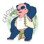 anthro belly chibi clothing fur furniture lgbt_pride male multicolored_clothing pink_body pink_fur pride_colors rainbow_clothing rainbow_pride_colors solo speedo stool swimwear teoleif animal_crossing nintendo chow_(animal_crossing) bear giant_panda mammal 1:1