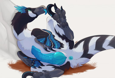 animal_genitalia anus big_penis black_body blue_anus blue_body blue_feathers blue_penis claws feathers feet feet_up feral foot_lick genital_slit genitals grass hindpaw knot licking male pawpads paws penis personal_grooming plant rock simple_background solo talons toe_claws toe_lick toes tongue tongue_out owishka dinosaur dromaeosaurid feathered_scalie prehistoric_species reptile saurischian scalie theropod hi_res