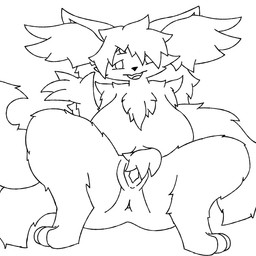 3_eyes 3_tails anthro anus big_breasts big_hair biped breasts chest_tuft female fluffy genitals hair inner_ear_fluff inviting long_hair looking_at_viewer multi_eye multi_tail open_mouth paws solo spread_legs spread_vulva spreading tail thick_thighs tuft vulva wide_hips lilya_nida nintendo pokemon tammy_(lilya_nida) braixen generation_6_pokemon pokemon_(species) 1:1 hi_res monochrome trans_(lore)