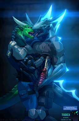 2_penises anthro armor balls big_penis bioluminescence bodily_fluids clothed clothing clothing_lift cum cumshot duo ejaculation erection genital_fluids genitals glowing glowing_eyes handjob kissing male male/male multi_genitalia multi_penis muscular muscular_male penile penis precum sex shirt shirt_lift topwear unusual_bodily_fluids unusual_cum unusual_genital_fluids todex mythology tdxlabs aquatic dragon fish mythological_creature mythological_scalie scalie shark hi_res
