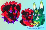 ambiguous_gender anthro banana drugs duo female food fruit gift looking_down marijuana multi_media plant smile sparklefur text tongue tongue_out frillious canid canine demon felid feline mammal monster pantherine tiger unknown_species english_text mixed_media sketch