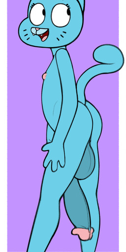3_fingers anthro balls big_balls big_penis blue_body blue_fur butt crossgender darkened_balls darkened_genitalia darkened_penis eyelashes fingers flat_chested ftg_crossgender fti_crossgender fur genitals glans gynomorph happy humanoid_genitalia humanoid_penis intersex looking_back nipples open_mouth penis pink_nipples pink_nose simple_background solo standing tongue whiskers zambs cartoon_network the_amazing_world_of_gumball nicole_watterson domestic_cat felid feline felis mammal 2026 absurd_res digital_drawing_(artwork) digital_media_(artwork) hi_res