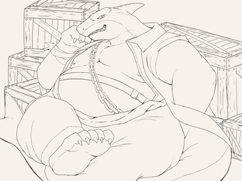 5_toes anthro big_tail box claws container feet grin male nipples overweight overweight_anthro overweight_male sharp_teeth smile soles solo tail teeth toe_claws toes harusame127 kemo_coliseum kailano aquatic fish shark 2025 4:3 black_and_white hi_res line_art monochrome