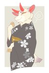 anthro arms_bent asian_clothing biped clothed clothed_anthro clothed_female clothing east_asian_clothing female female_anthro floral_print fur geometric_background half-closed_eyes heart_symbol hooved_hands horn japanese_clothing kimono looking_at_viewer monotone_horn narrowed_eyes neck_tuft obi obijime pictographics pink_nose red_horn red_inner_ear simple_background smile solo tan_body tan_fur tuft galette animal_crossing nintendo shino_(animal_crossing) deer mammal hi_res japanese_description portrait signature three-quarter_portrait