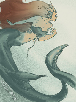 bikini bikini_top clothing crown female fish_tail hair headgear mermaid_tail midriff red_hair solo split_form swimwear two-piece_swimsuit underwater water bigoldoinks art_fight artfight2026 aquatic merfolk hi_res