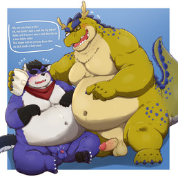 anthro diaper duo genitals humiliation male male/male overweight overweight_male penis penis_humiliation small_penis small_penis_humiliation 96panda hux_(qlutch) alligator alligatorid canid crocodilian mammal reptile scalie hi_res