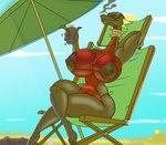 anthro beach beverage big_breasts big_butt bikini black_body black_scales breasts butt clothing collar curvy_figure detailed_background eyewear feet female fingers horn hourglass_figure huge_breasts huge_butt long_neck micro_bikini multicolored_body multicolored_scales navel nipple_outline nipples outside red_body red_scales scales seaside sitting smile solo sunglasses swimwear thick_thighs toes two-piece_swimsuit umbrella voluptuous wide_hips shinysteel activision mythology spyro_the_dragon corrupt_cynder cynder dragon mythological_creature mythological_scalie scalie 2021 digital_media_(artwork)