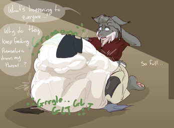 anthro belly big_belly clothed clothing dialogue discarded_clothing female group male male/female mass_vore multiple_prey nervous simple_background sound_effects text unwilling_pred vore vowelless vowelless_sound_effect willing_prey conditional_dnp humgeronimo echo_(game) echo_(series) echo_project heather_(echo) janice_adler jenna_begay tj_hess canada_lynx felid feline lynx mammal absurd_res english_text hi_res shaded