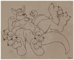 6_legs animal_genitalia anthro balls border claws genitals lying male multi_leg multi_limb on_back pawpads paws sheath simple_background solo surprise tail thick_tail white_border bigroodraws teaselbone rootaur blitzen_fourpaws kangaroo macropod mammal marsupial 2012 monochrome sepia