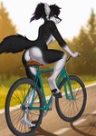 anthro anus areola bicycle biped black_body black_fur black_hair black_nose black_pawpads blurred_background breasts butt cheek_tuft clothing countershade_butt countershade_face countershade_fur countershade_torso countershading cycling exhibitionism facial_tuft feet female fur genitals hair hindpaw multicolored_hair nipple_piercing nipples nude outside pawpads paws piercing pink_areola pink_nipples ponytail public public_nudity purple_hair pussy rear_view riding_bike road shadow solo tail topwear tuft two_tone_hair vehicle white_body white_fur yellow_eyes novery tamaska canid canine canis mammal wolf 2023 digital_media_(artwork) hi_res shaded