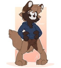 3_toes 4_fingers anthro biped blonde_hair bottomless brown_body brown_eyes brown_fur brown_nose claws clothed clothing featureless_crotch feet fingers fur hair hoodie looking_at_viewer male outline simple_background smile solo standing text toes topwear tuft white_body white_fur backsash canid canine mammal raccoon_dog tanuki 2016 absurd_res digital_media_(artwork) hi_res signature
