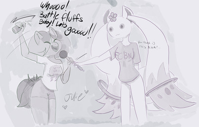 :3 anthro anthrofied bottomless bottomless_anthro bottomwear can closed_smile clothed clothed_anthro clothed_female clothing container dialogue electronics eyes_closed featureless_crotch female female_anthro flower_on_head hair holding_can holding_container holding_microphone holding_object microphone mouth_closed shirt shorts smile tail text topwear julie_(artist) fluffy_pony puella_magi puella_magi_madoka_magica kyubey fluffy_pony_(species) incubator_(puella_magi) mammal 2023 artist_name digital_media_(artwork) english_description english_text monochrome