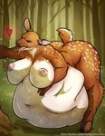 anthro anthro_pred areola belly bent_over big_belly big_breasts big_butt breasts butt female female_pred forest fully_inside hand_on_belly hand_on_own_belly heart_symbol huge_belly huge_breasts leaning leaning_forward nipples offscreen_character oral_vore outside plant same_size_vore solo thick_thighs tongue tongue_out tree vore wide_hips scrublust dana_(arkleseizure) deer mammal digital_media_(artwork) hi_res