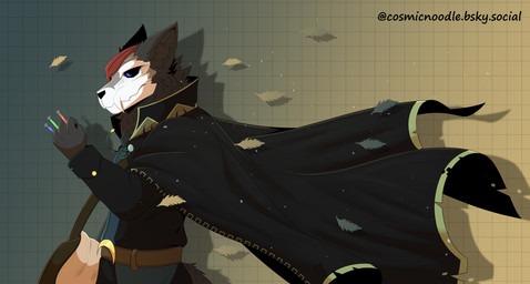 anthro bag bandanna_on_head belt black_body blue_eyes bone bottomwear cloak clothed clothing fur kerchief looking_at_viewer male skull skull_head solo tail topwear vial wind cosmic_noodle mort_(cosmic_noodle) skulldog_(species) digital_media_(artwork) half-length_portrait hi_res portrait shaded