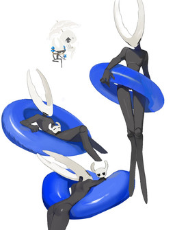 2_horns ambiguous_gender anthro beach_umbrella beverage biped black_body butt duo_focus eyewear group hollow_eyes horn long_legs lying nude nude_ambiguous nude_anthro on_front on_lap parasol pool_float simple_background sitting sitting_on_lap size_difference skinny_ambiguous skinny_anthro standing sunglasses white_background white_face milktea25424633 hollow_knight:_silksong hollow_knight_(franchise) team_cherry hornet_(hollow_knight) lace_(hollow_knight:_silksong) pure_vessel_(hollow_knight) the_knight_(hollow_knight) arthropod insect vessel_(species) chinese_description digital_drawing_(artwork) digital_media_(artwork) hi_res shaded