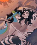 anthro campfire cuddling duo hug lying male male/male nipples tail venkpng bovid bovine cattle felid lion mammal pantherine hi_res
