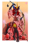 anthro antlers asian_clothing big_breasts biped black_body black_fur breasts calf_markings clothing digitigrade east_asian_clothing female female_anthro floral_print fur hair heterochromia hindpaw horn japanese_clothing kimono leg_markings markings melee_weapon paws red_hair scabbard solo sun_(marking) sword tail tail_markings thick_thighs thigh_markings unsheathing_sword unsheathing_weapon weapon lisaamint kurama_(dracothegolden) canid canine fox mammal 2024 absurd_res hi_res