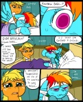 2012 applejack_(mlp) blonde_hair blue_body blue_feathers blue_fur bodily_fluids clothed clothing comic crying depression dialogue digital_media_(artwork) duo earth_pony english_text equid equine feathered_wings feathers female feral freckles friendship_is_magic fur green_eyes hair hasbro horse inside mammal metal_(artist) multicolored_hair my_little_pony mythological_creature mythological_equine mythology orange_body orange_fur pegasus pony purple_eyes rainbow_dash_(mlp) rainbow_hair sitting tears text wavy_mouth wings wounded