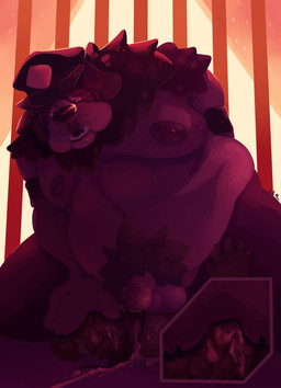 after_orgasm anthro anthro_dominating_human balls belly big_belly big_pubes bodily_fluids cum cum_on_face cum_on_ground cum_on_shoulder duo flaccid front_view genital_fluids genitals huge_belly human_on_anthro humanoid_genitalia humanoid_penis interspecies male male_anthro male_dominating_male male_human moobs navel nude obese obese_anthro obese_male overweight overweight_anthro overweight_male penis police police_hat pubes chocolateandmilk canid canine canis domestic_dog human mammal hi_res restricted_palette