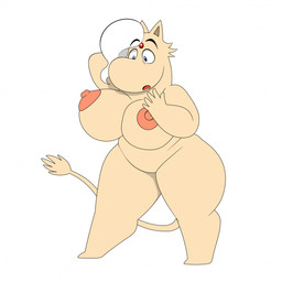 5_fingers anthro areola big_breasts breasts featureless_crotch female fingers forehead_gem gem hair implied_transformation nipple_dip nipples nude open_mouth simple_background solo standing surprised tail tail_tuft tear_trough tuft white_background white_hair thatmoondragon the_moomins moomin 1:1 2023 digital_media_(artwork) hi_res