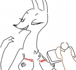 anthro breasts chest_tuft duo female fur grin half-closed_eyes narrowed_eyes nipples nude simple_background smile solo_focus stamp teeth text tuft white_background the_weaver disney pack_street zootopia avo_(weaver) fan_character canid canine canis jackal mammal digital_drawing_(artwork) digital_media_(artwork)