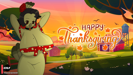 anthro big_breasts black_hair breasts brown_eyes cleavage clothed clothing detailed_background dress ear_piercing ear_ring farm feathers female hair hands_behind_head holidays hoop_ear_ring huge_breasts jewelry markings mole_(marking) mole_on_breast necklace non-mammal_breasts orange_sky piercing plant ring_piercing sky solo sun tail tail_feathers text thick_thighs tree under_boob white_clothing white_dress wide_hips eqf18 la_pavita_pechugona thanksgiving pavita_pechugona ambient_bird avian bird galliform phasianid turkey 16:9 2023 english_text hi_res widescreen