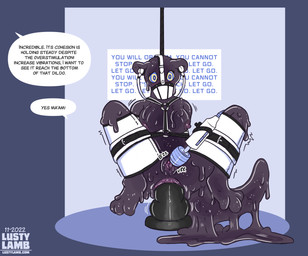 anthro bdsm big_dildo binder_(restraint) bodily_fluids bondage bondage_gear bound brainwashing breasts clitoris dildo dildo_sitting electronics female frogtied genital_fluids genitals hands_behind_back headphones hypnosis legbinder legs_tied melting mind_control muzzle_(object) muzzled nipples penetration purple_goo restrained restraints sex_toy solo sound_effects spread_legs spreading text vaginal_fluids vibrator_on_pussy vulva conditional_dnp lustylamb goo_creature gulonine mammal marten mustelid musteline pine_marten absurd_res english_text hi_res url