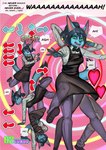 2023 accuracy_judgement anthro bemani black_clothing black_dress black_hair blue_body blue_fur bodily_fluids bow_tie canid canine canis circle_background clothing combo corablue_(character) crying dance_dance_revolution dancing dialogue digital_media_(artwork) dress english_text female fur gameplay_mechanics general-irrelevant green_eyes hair heart_symbol hi_res jackal konami looking_at_viewer mammal on_one_leg open_mouth rhythm_game solo standing tail tears text