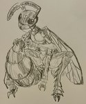 anthro bodily_fluids cum drooling fellatio genital_fluids male masturbation oral ovipositor penile saliva self_sucking sex solo fatality_(artist) arthropod hymenopteran insect wasp graphite_(artwork) hi_res traditional_media_(artwork)