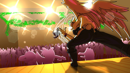 angry anthro auditorium black_bottomwear black_clothing black_crop_top black_pants black_shirt black_topwear blue_body bone_frill bottomwear bracelet breasts clothed clothed_anthro clothed_female clothing crop_top electric_guitar feathered_wings feathers female female_focus fingers frill_(anatomy) grey_body grey_feathers group guitar humanoid_hands inside jewelry markings medium_breasts motion_lines musical_instrument non-mammal_breasts open_mouth pants plant plucked_string_instrument shirt solo_focus string_instrument striped_markings stripes throwing_object topwear torn_bottomwear torn_clothing torn_pants vines wings fuegosonic93 cavemanon_studios goodbye_volcano_high ko_op_(game_developer) snoot_game fang_(gvh) prehistoric_species pterosaur reptile scalie 16:9 colored hi_res shaded widescreen