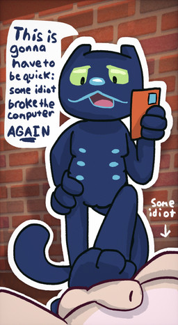 animal_genitalia annoyed anthro anthro_on_anthro black_body black_fur blue_nipples blue_nose brick brick_wall cat_tail cellphone dialogue dominant dominant_female duo electronics feet female first_person_view foot_fetish foot_on_penis foot_play footjob fur genitals green_eyes green_sclera hand_on_hip holding_cellphone holding_object holding_phone inside looking_at_another looking_at_partner looking_at_viewer looking_down looking_down_at_partner looking_down_at_viewer low-angle_view lying male male/female multi_nipple nipples no_pawpads nude nude_female nude_male open_mouth overweight overweight_male paws penile penis phone pink_tongue sex sheath smartphone submissive submissive_male tail tan_body tan_fur text tongue vulva wall_(structure) waso_mu bits_and_bops bit_(bits_and_bops) bop_(bits_and_bops) bear canid canine canis domestic_cat domestic_dog felid feline felis hybrid mammal 2026 absurd_res colored digital_drawing_(artwork) digital_media_(artwork) english_text handwritten_text hi_res shaded