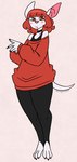 anthro bare_shoulders barefoot blush choker claws clothing fangs feet female hair jewelry markings mole_(marking) necklace oversized_clothing oversized_sweater oversized_topwear red_eyes red_hair solo sweater teeth topwear white_body nerdyreindeer bat mammal hi_res