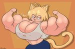 :3 abs big_breasts blonde_hair breasts cleavage clothed clothing female fist flexing flexing_bicep flexing_both_biceps hair huge_breasts long_tail looking_aside muscular muscular_arms muscular_female narrowed_eyes nipple_outline red_eyes shirt solo tail tank_top topwear yellow_ears yellow_inner_ear yellow_tail lerntern tsukihime type-moon neco-arc animal_humanoid cat_humanoid felid felid_humanoid feline feline_humanoid humanoid mammal mammal_humanoid hi_res