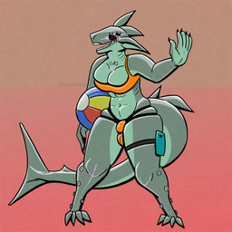 abs anthro arm_scar ball beach_ball big_breasts big_bulge bikini bikini_bottom bikini_top bra breast_squish breasts bulge cleavage clothed clothing cybernetic_eye cybernetics eye_scar facial_scar gynomorph inflatable intersex leg_markings leg_scar leg_strap machine markings meredith_(trichternet) panties raised_hand scar scared shark_fin shark_tail shark_teeth sharkweek solo squish swimwear tail teeth teeth_showing thick_thighs thigh_markings thigh_squish two-piece_swimsuit underwear trichternet fish marine shark 1:1 hi_res