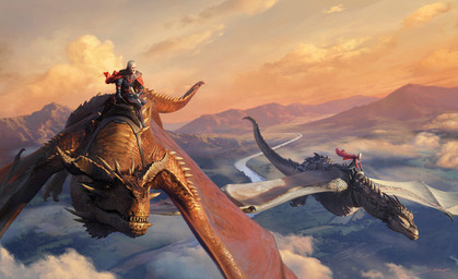 amazing_background ambiguous_gender cape clothing cloud day detailed_background feral flying group male mountain outside river tail joshua_cairos european_mythology game_of_thrones mythology alysanne_targaryen jaehaerys_targaryen dragon human mammal mythological_creature mythological_scalie scalie western_dragon wyvern detailed hi_res official_art