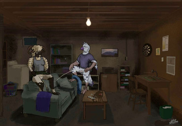 appliance basement bedding blanket bodily_fluids book bookshelf box cabinet chair container controller cup dartboard desk electronics feet female fur furniture game_controller genital_fluids genitals inside lamp laundry_basket laundry_machine light_bulb male male/female painting peeing peeing_together penis picture_frame sofa table talons television toes trash_can urine urine_stream vulva washing_machine window wool_(fur) wild_strokes avian bird bovid caprine mammal sheep