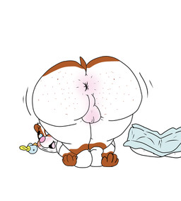 anthro anus ass_up balls big_butt blue_eyes blue_pacifier blush bottomless brown_body brown_ears brown_fur brown_tail butt clothed clothing diaper footwear freckled_butt freckled_face freckles fur genitals hair happy looking_at_viewer looking_back male mooning motion_lines multicolored_body multicolored_fur neonate pacifier partially_clothed pink_nose presenting presenting_hindquarters shaking shaking_butt shirt simple_background socks solo t-shirt tail thick_thighs toddler tongue topwear two_tone_body two_tone_fur white_background white_body white_clothing white_footwear white_fur white_hair white_shirt white_socks white_t-shirt white_topwear young young_anthro pupsnbuns bunbun_(pupsnbuns) canid canine canis domestic_dog mammal 2023 digital_media_(artwork) hi_res