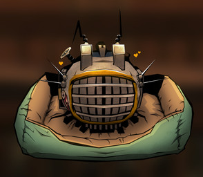 ambiguous_gender antennae_(anatomy) beverage_can crushed_can heart_symbol machine metal metallic_body new_vegas not_furry pet_bed satellite_dish simple_background sitting solo shoot_(sh) fallout microsoft ed-e_(fallout) eyebot_(fallout) robot