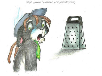anthro cheese_grater dreadlocks green_eyes kerchief male parody scared scared_expression solo chewtoything storm_(chewtoything) mammal procyonid raccoon traditional_media_(artwork)